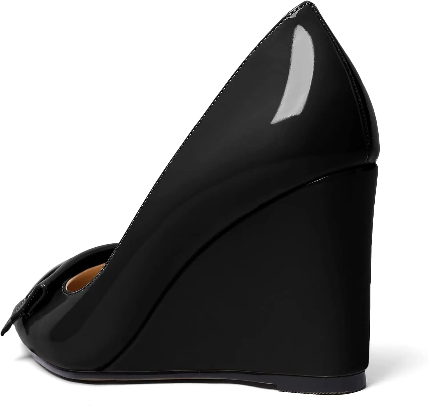 AUMOTED Women Wedge Heels Pumps Pointed Toe Slip on High Heeled Bow Heels Classic Wedge Heel Dress Shoes for Office Wedding Work Evening 3.5 Inches