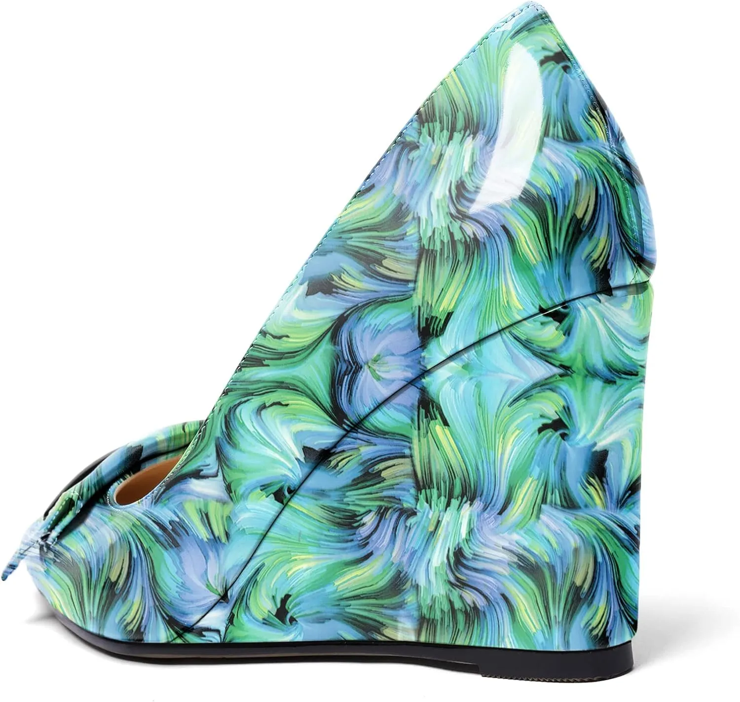 AUMOTED Women Wedge Heels Pumps Pointed Toe Slip on High Heeled Bow Heels Classic Wedge Heel Dress Shoes for Office Wedding Work Evening 3.5 Inches
