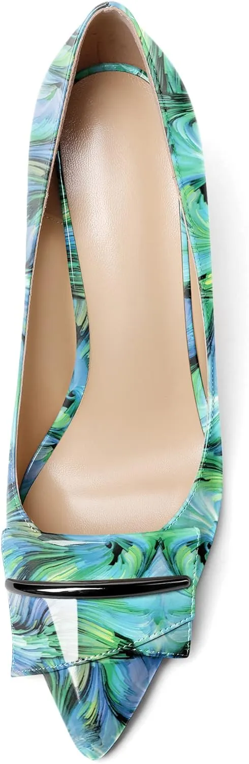 AUMOTED Women Wedge Heels Pumps Pointed Toe Slip on High Heeled Bow Heels Classic Wedge Heel Dress Shoes for Office Wedding Work Evening 3.5 Inches