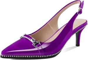 AUMOTED Women's Slingback Heels Beaded Kitten Pumps Pointed Toe Low Heels Comfortable 2.5 Inch Dress Sandals