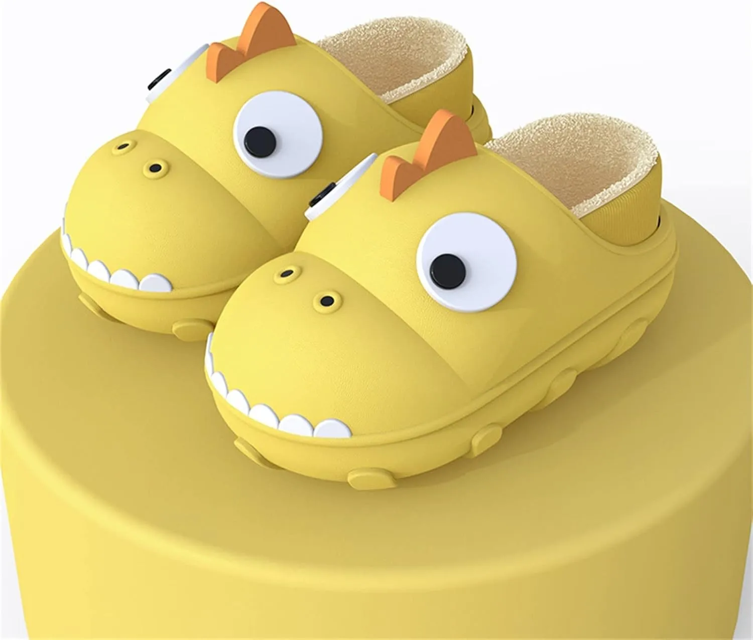 Autumn and Winter Girls and Boys Slippers Flat Bottom Non Slip Soft Cover Heel Plush Warm Slippers (Yellow, 7-8 Years Little Child)