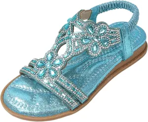 Baby Girls Soft Sequins Sandals Elegant Fancy Glitter Open Toe Strap Shoes Toddler Flat Summer Wide Sandals Fancy Formal