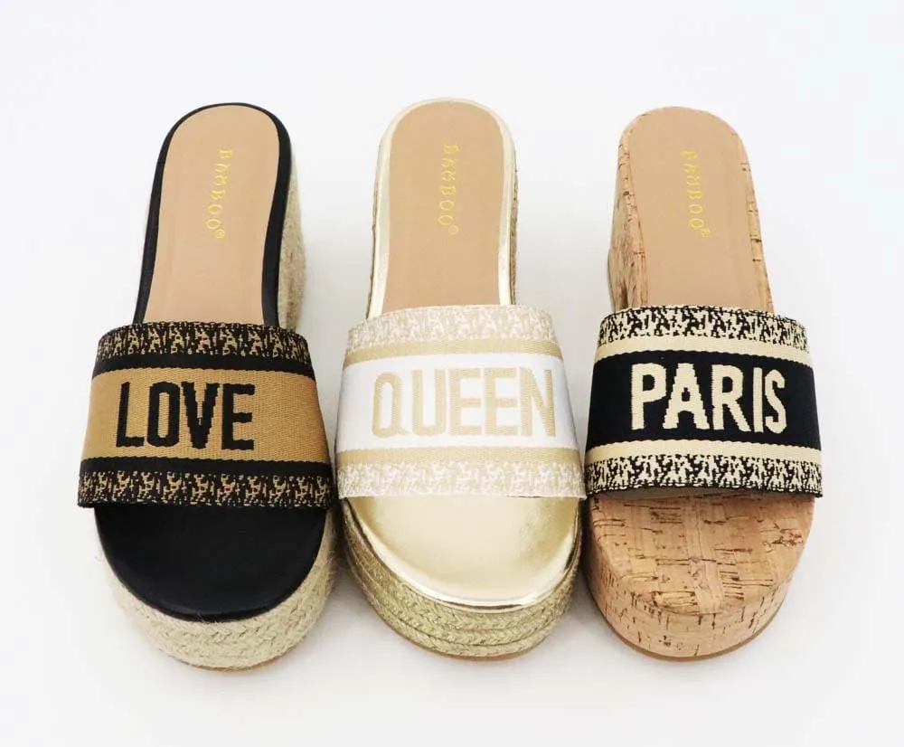 BAMBOO Womens platform raffia espadrille Chunky Block heel Slip on Sandals