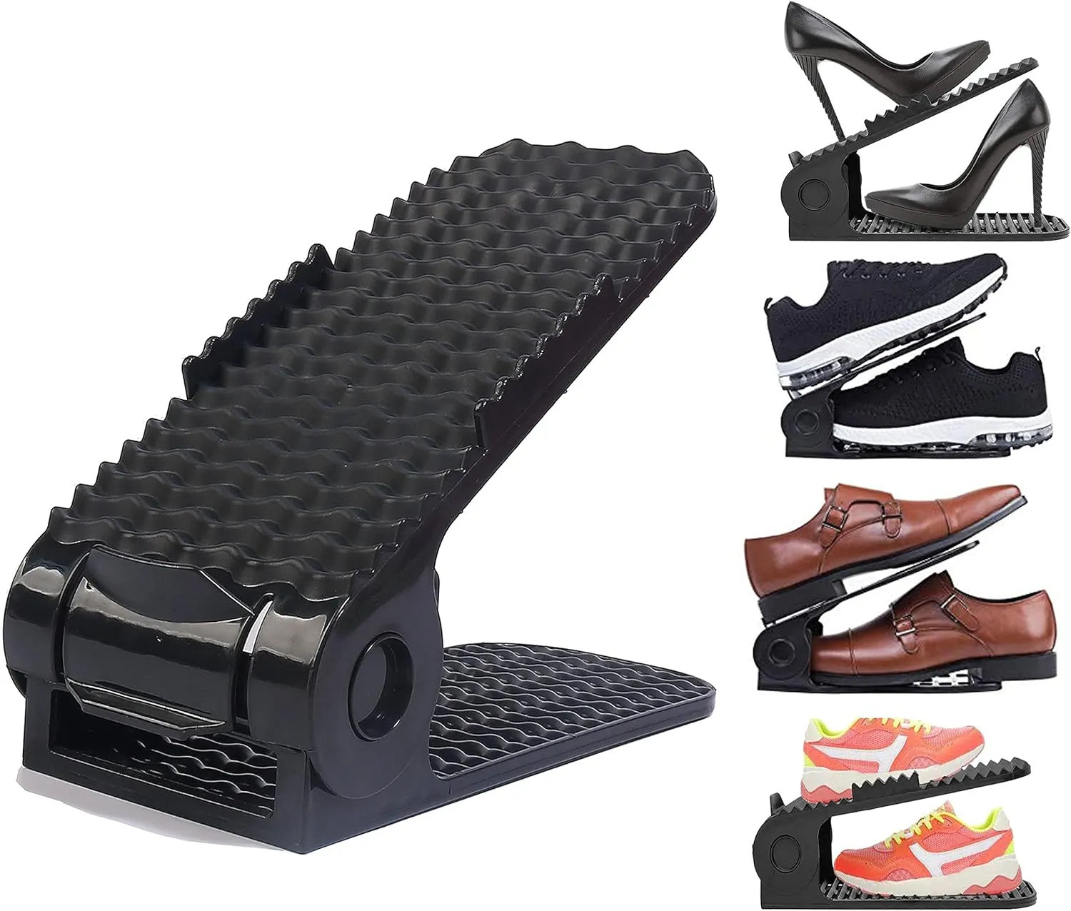 Bayou Shoe Slots, 20 PCS Shoes Slots Organizer, 4-Level Adjustable Shoe Stacker, Upgraded Shoe Space Saver, 50% Space-Saving Shoe Holders(Black)