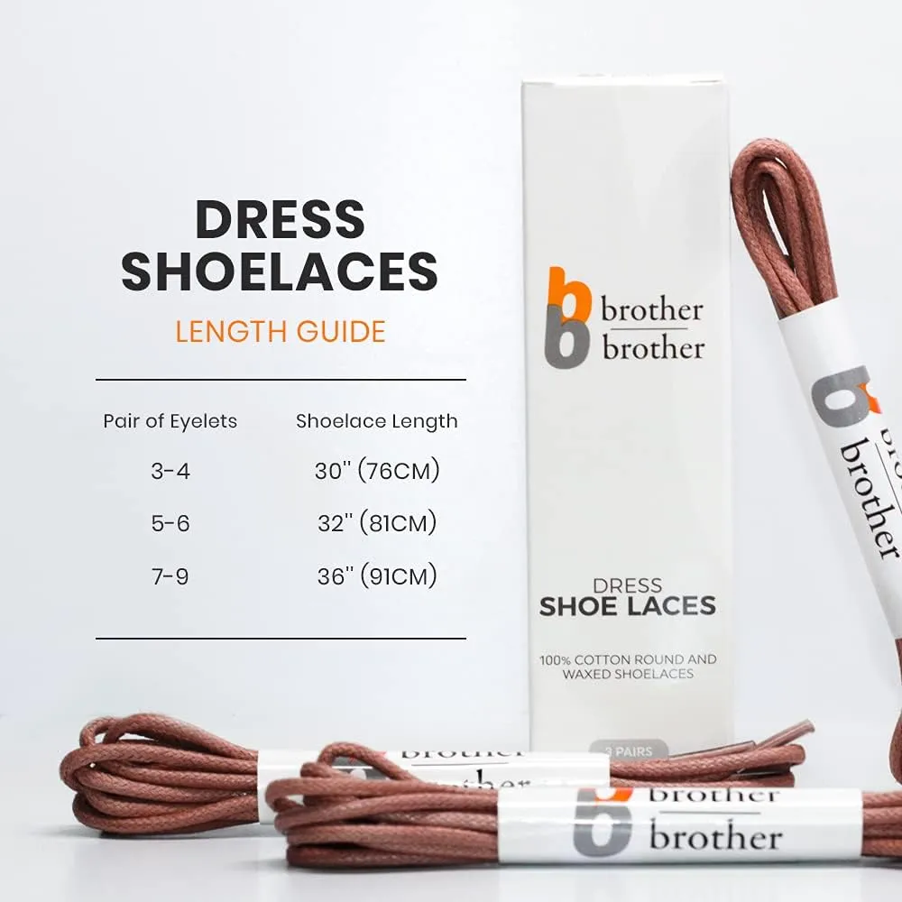 BB BROTHER BROTHER Dress Shoe Laces (3 Pairs) Round Waxed 100% Cotton Oxford Shoelaces