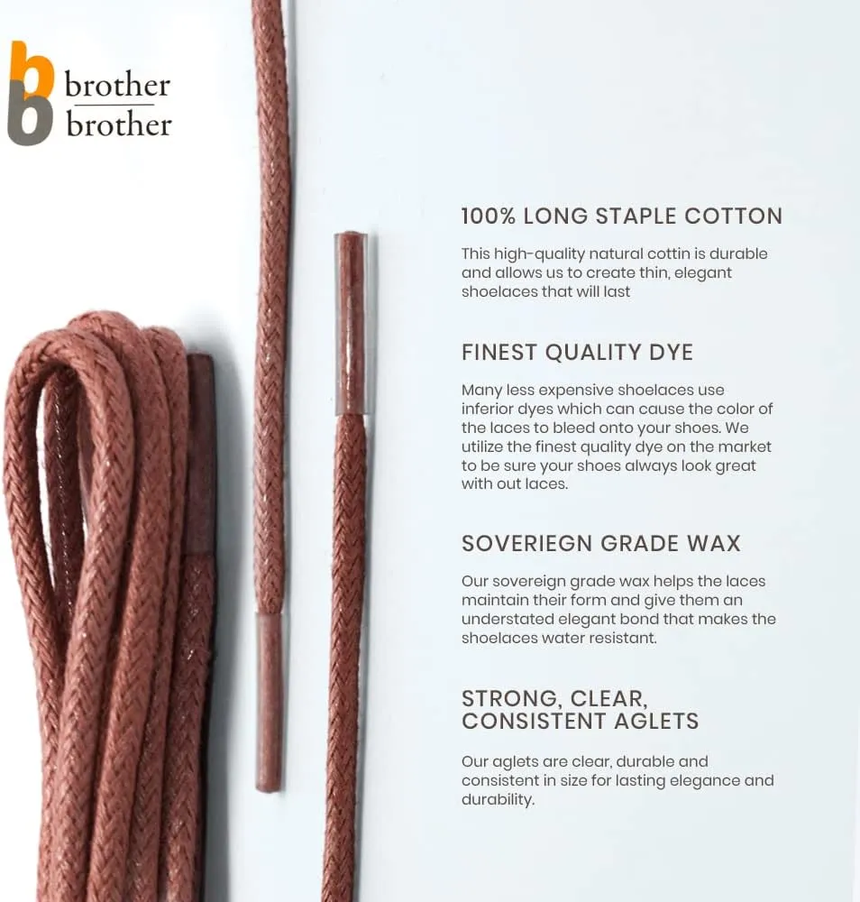 BB BROTHER BROTHER Dress Shoe Laces (3 Pairs) Round Waxed 100% Cotton Oxford Shoelaces