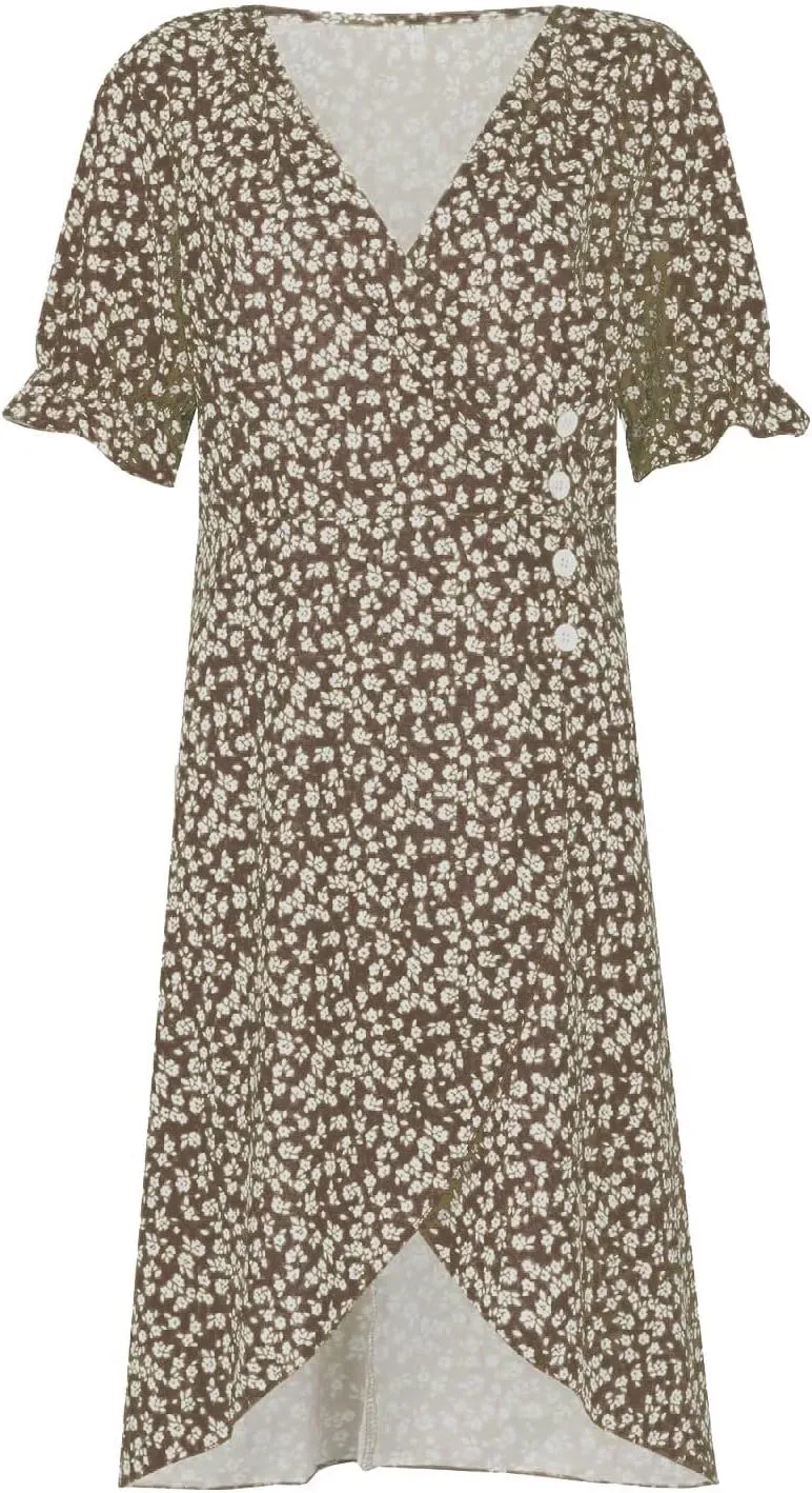 Beach Dresses for Women,2024 Summer Trendy Elegant Wrap V Neck Floral Boho Dress,Flowy Ruched Hawaiian Maxi Dress