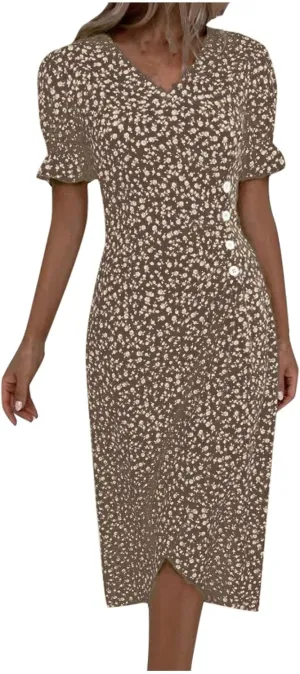 Beach Dresses for Women,2024 Summer Trendy Elegant Wrap V Neck Floral Boho Dress,Flowy Ruched Hawaiian Maxi Dress