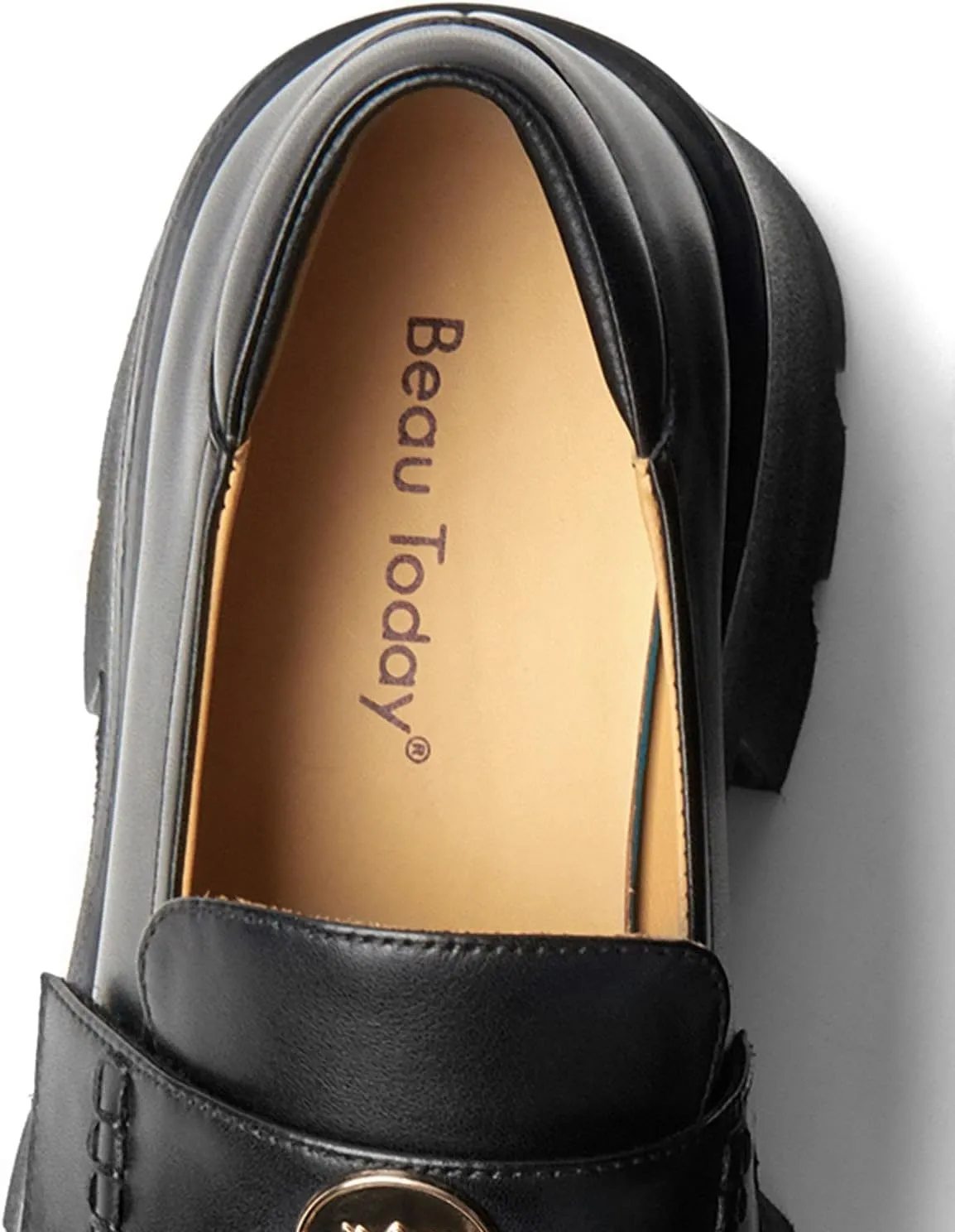 BEAU TODAY Chunky Loafers Women,Patent Leather Platform Loafers for Women,Lug Sole Slip On Penny Shoes,Comfortable Work Office Business Casual Dress Shoes