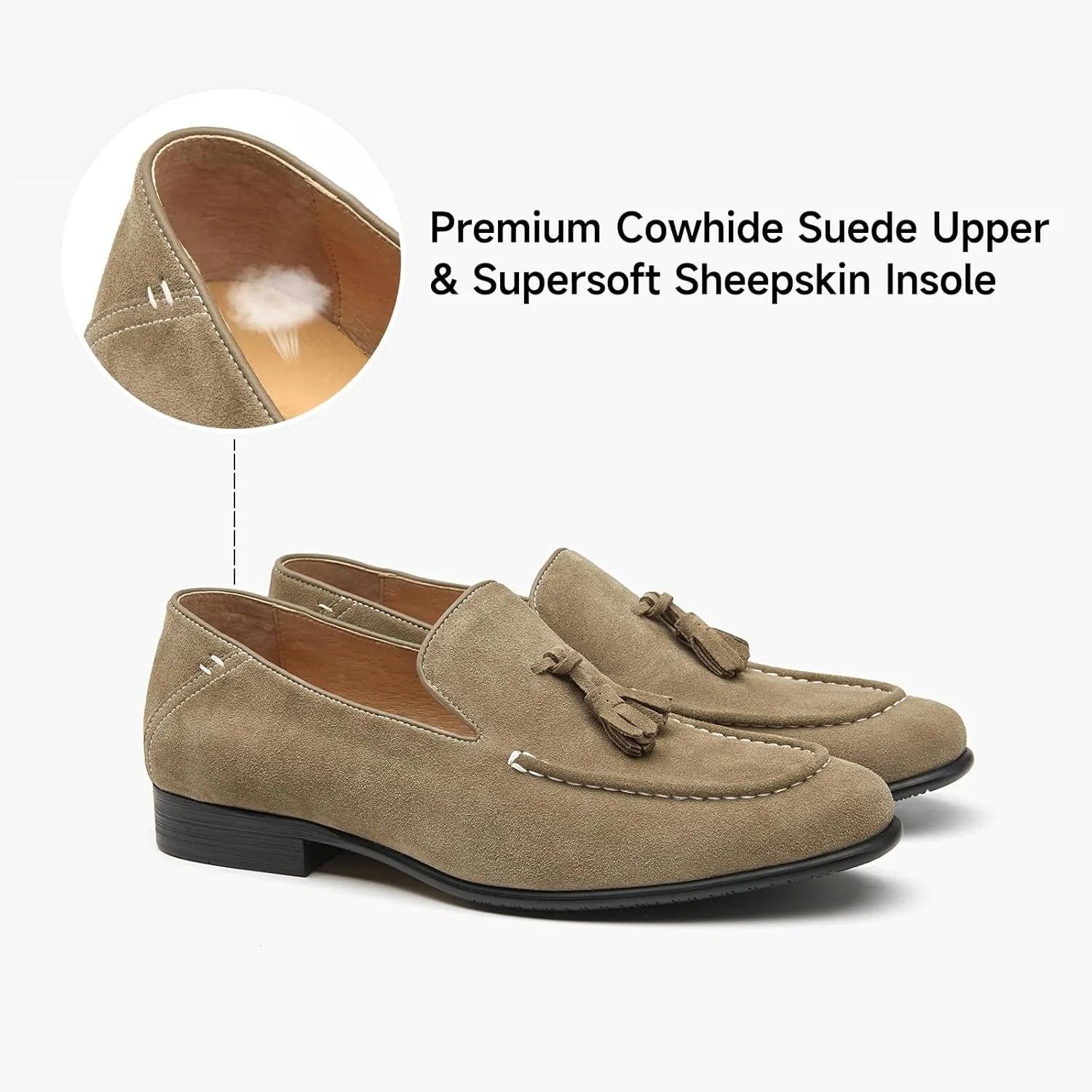 BEAU TODAY Loafers for Men, Genuine Leather Suede Loafers, Lightweight Slip-on Mens Flat Moccasins, Casual Men's Penny Loafers Driving Shoes