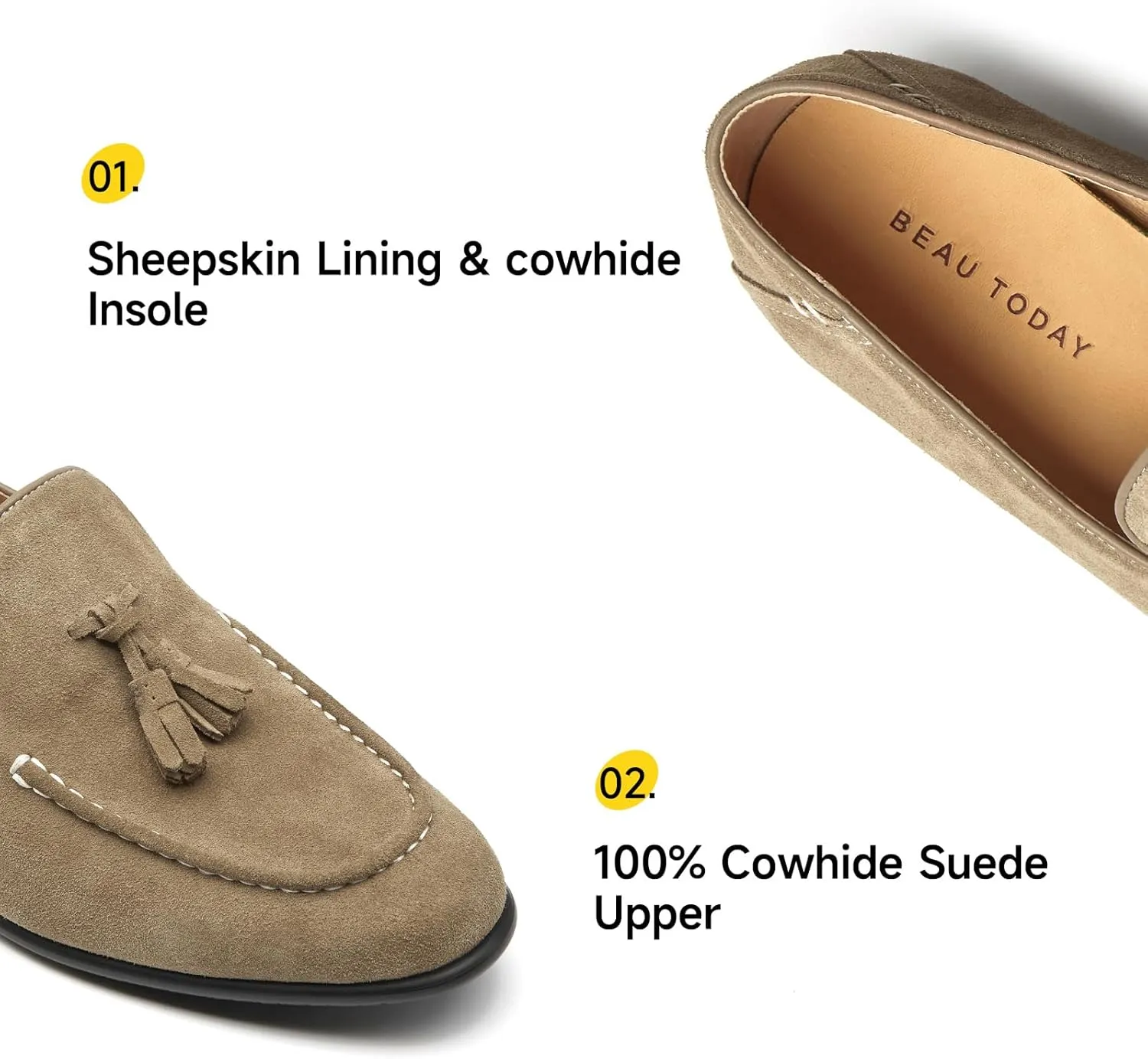 BEAU TODAY Loafers for Men, Genuine Leather Suede Loafers, Lightweight Slip-on Mens Flat Moccasins, Casual Men's Penny Loafers Driving Shoes