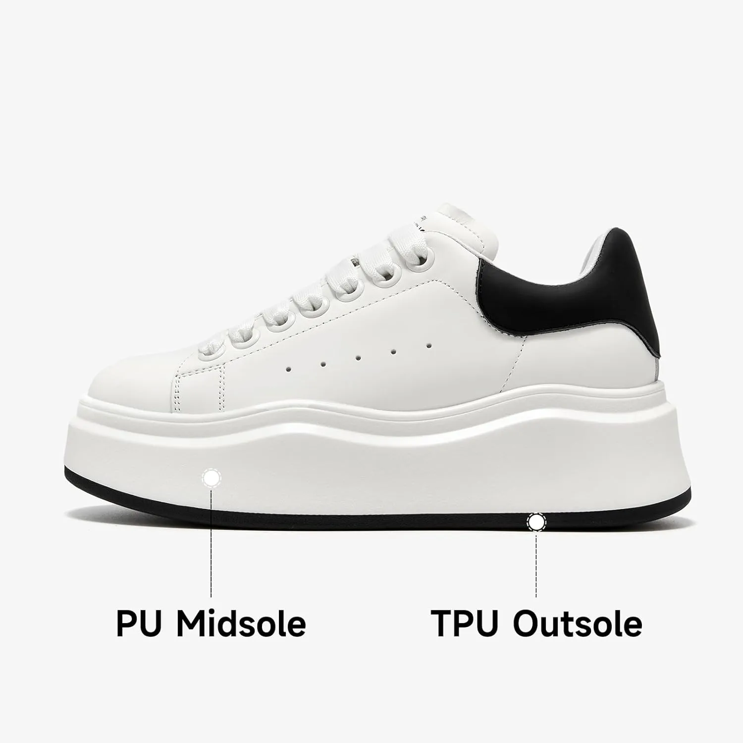 BEAU TODAY Platform White Sneakers for Women, Womens Leather Casual Tennis Shoes, Chunky Fashion Cute Comfortable Lace-up Slip-on Dress Sneakers