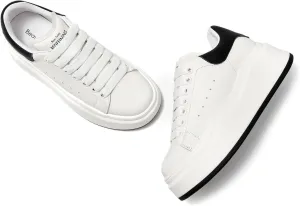 BEAU TODAY Platform White Sneakers for Women, Womens Leather Casual Tennis Shoes, Chunky Fashion Cute Comfortable Lace-up Slip-on Dress Sneakers