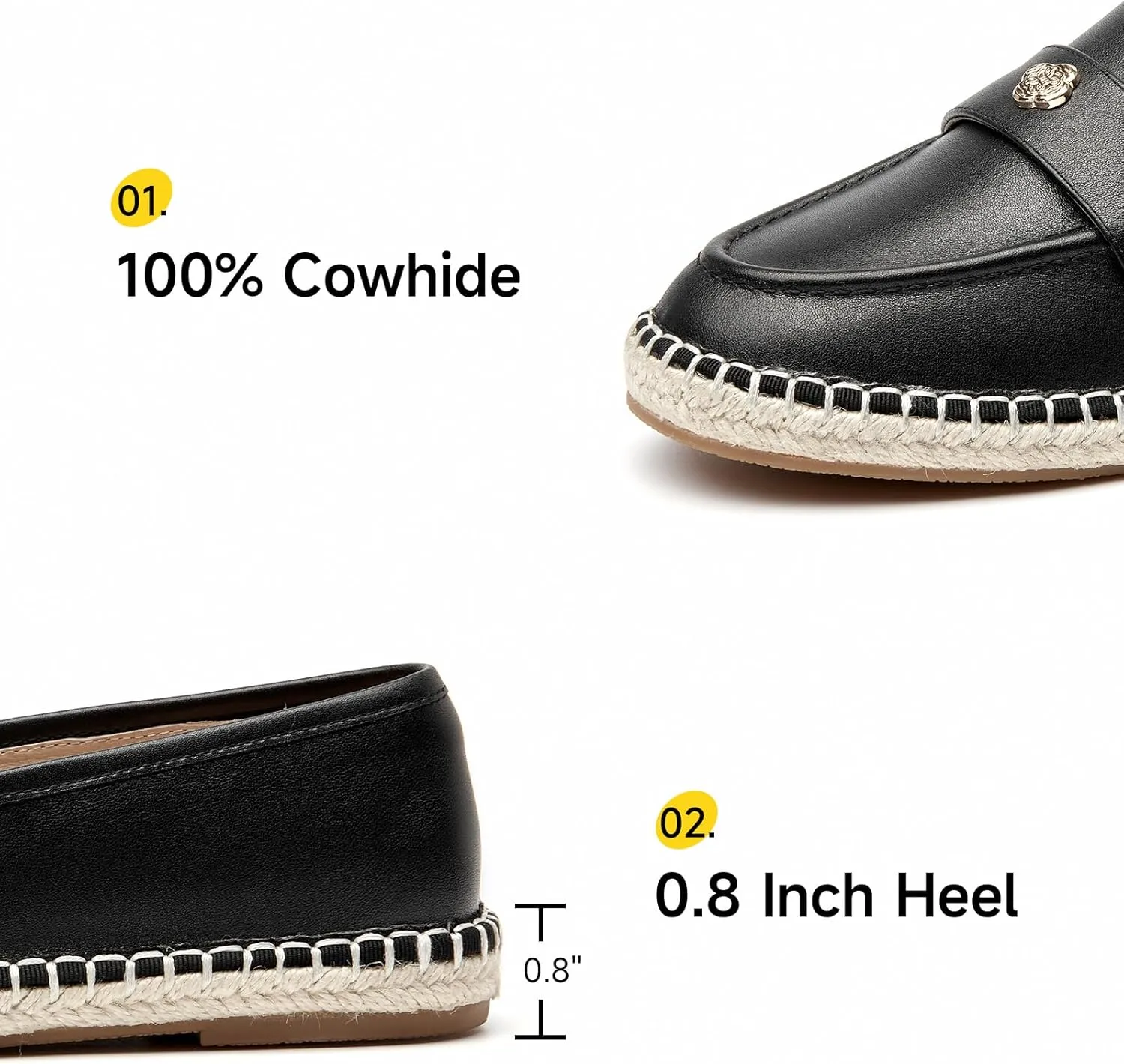 BEAU TODAY Women's Black Solid Casual Loafers, Breathable Lightweight Penny Loafers for Women, Slip-On Leather Loafers, Walking Flats