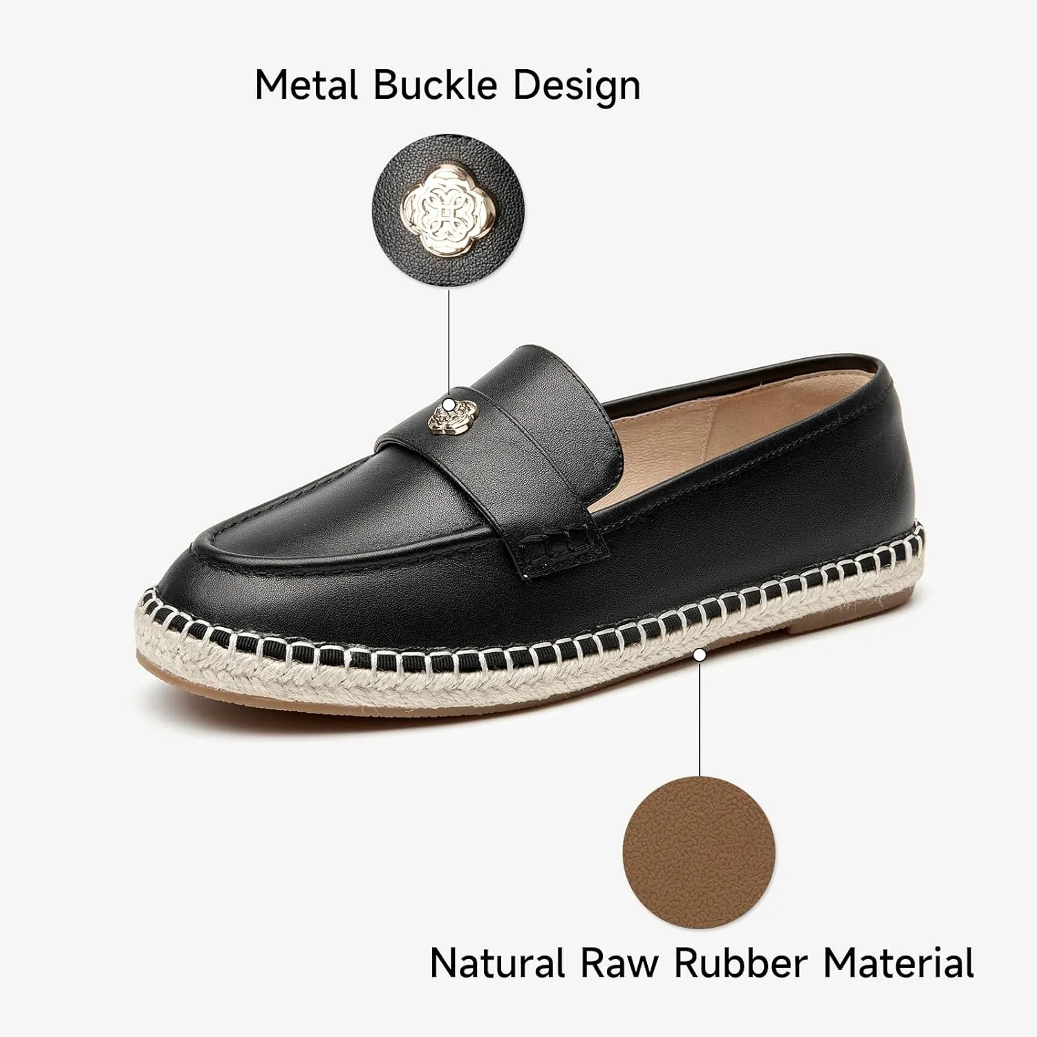 BEAU TODAY Women's Black Solid Casual Loafers, Breathable Lightweight Penny Loafers for Women, Slip-On Leather Loafers, Walking Flats
