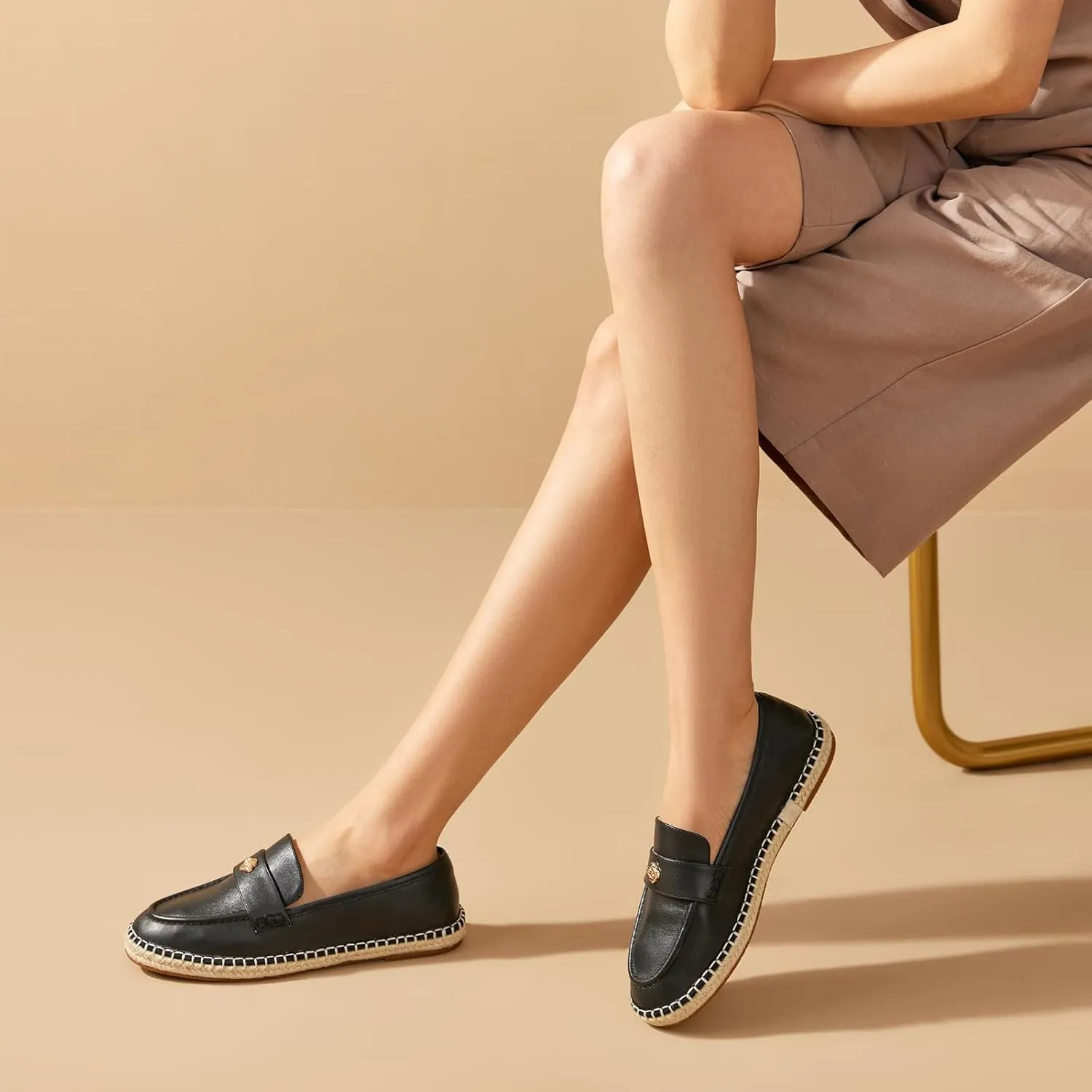 BEAU TODAY Women's Black Solid Casual Loafers, Breathable Lightweight Penny Loafers for Women, Slip-On Leather Loafers, Walking Flats