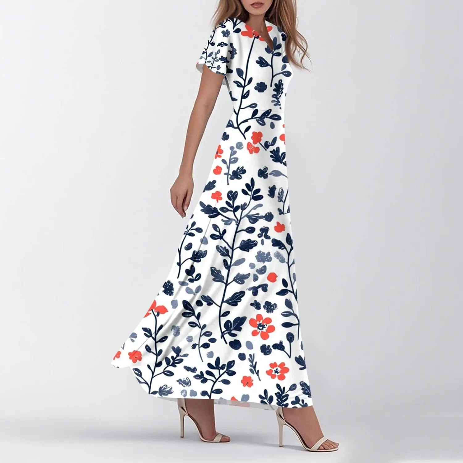 Beautiful School Tunic Dress Woman Wide Sleeve Crops Sheer Dress Lady Floral Printed Soft Summer High Waist Dresses