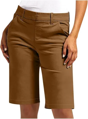 Bermuda Shorts for Women Casual Summer High Waisted Stretchy Chino Shorts Knee Length Straight Leg Pants