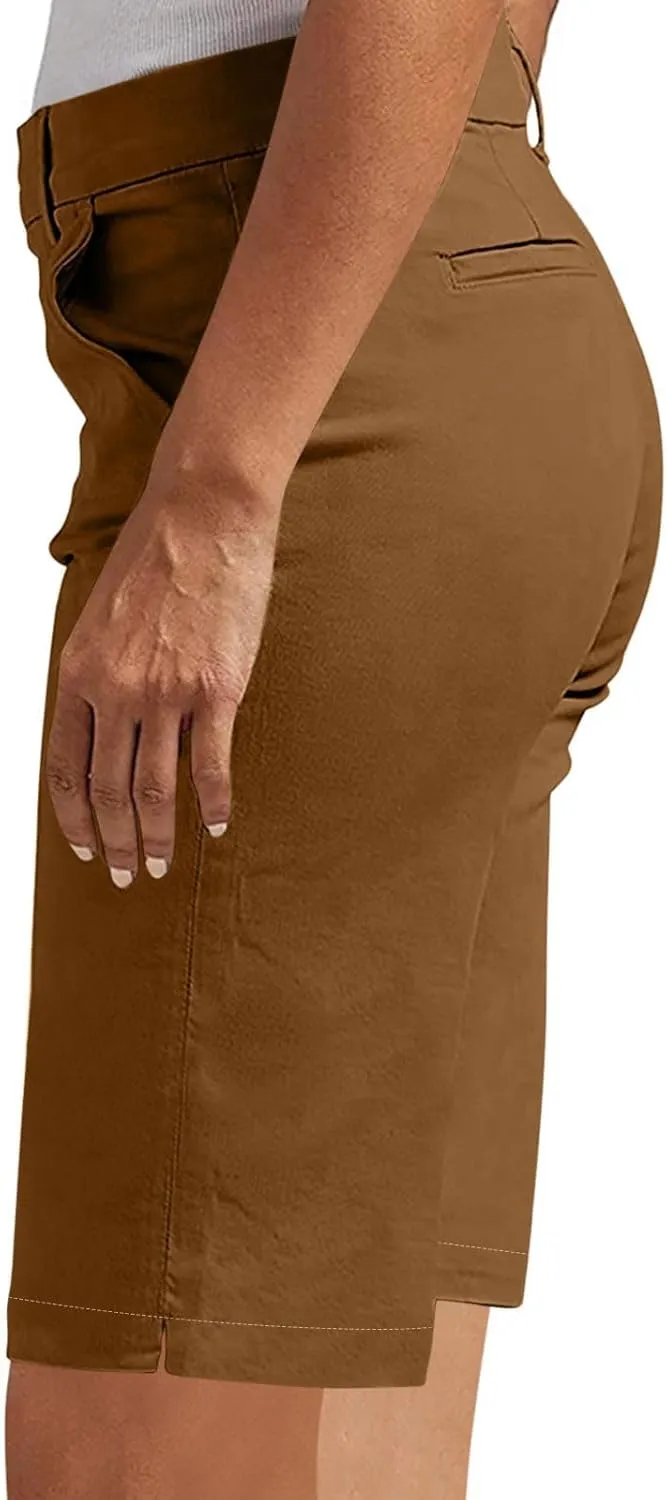 Bermuda Shorts for Women Casual Summer High Waisted Stretchy Chino Shorts Knee Length Straight Leg Pants