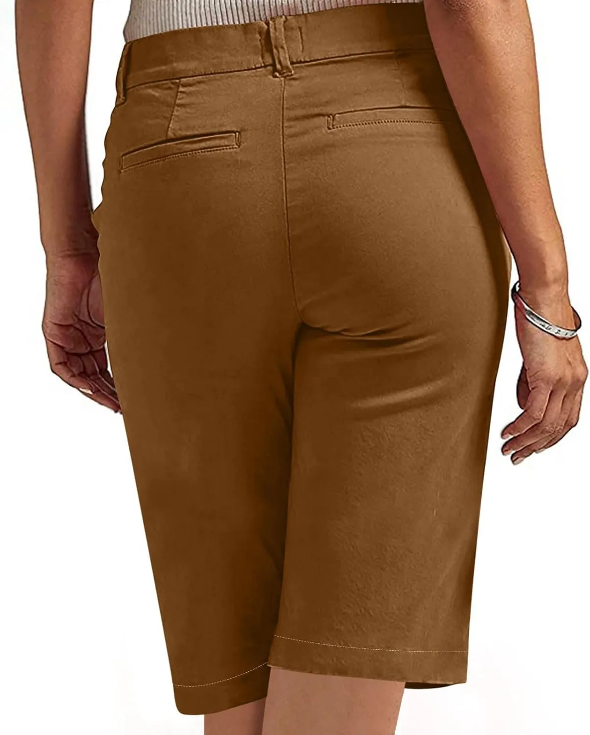 Bermuda Shorts for Women Casual Summer High Waisted Stretchy Chino Shorts Knee Length Straight Leg Pants