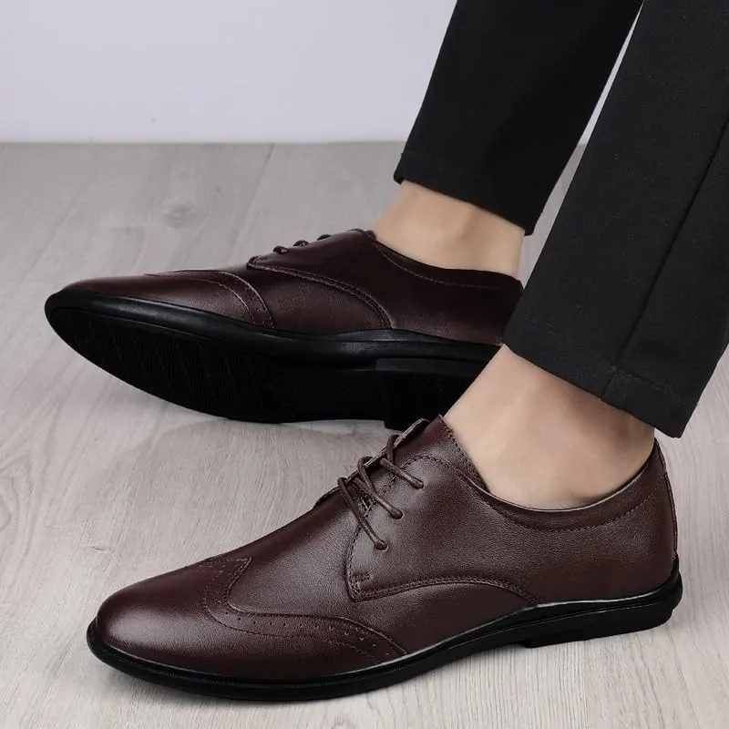 Black Fashion Wedding Shoes, Men's Genuine Leather Dress Breathable Shoes, Casual Social Footwear for Men, Luxury Cowhide Lace-Up Business Shoes