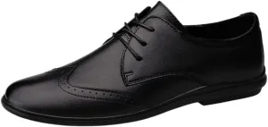 Black Fashion Wedding Shoes, Men's Genuine Leather Dress Breathable Shoes, Casual Social Footwear for Men, Luxury Cowhide Lace-Up Business Shoes