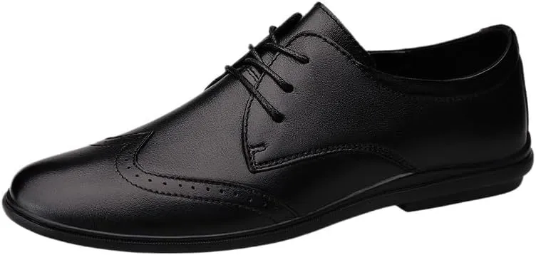 Black Fashion Wedding Shoes, Men's Genuine Leather Dress Breathable Shoes, Casual Social Footwear for Men, Luxury Cowhide Lace-Up Business Shoes
