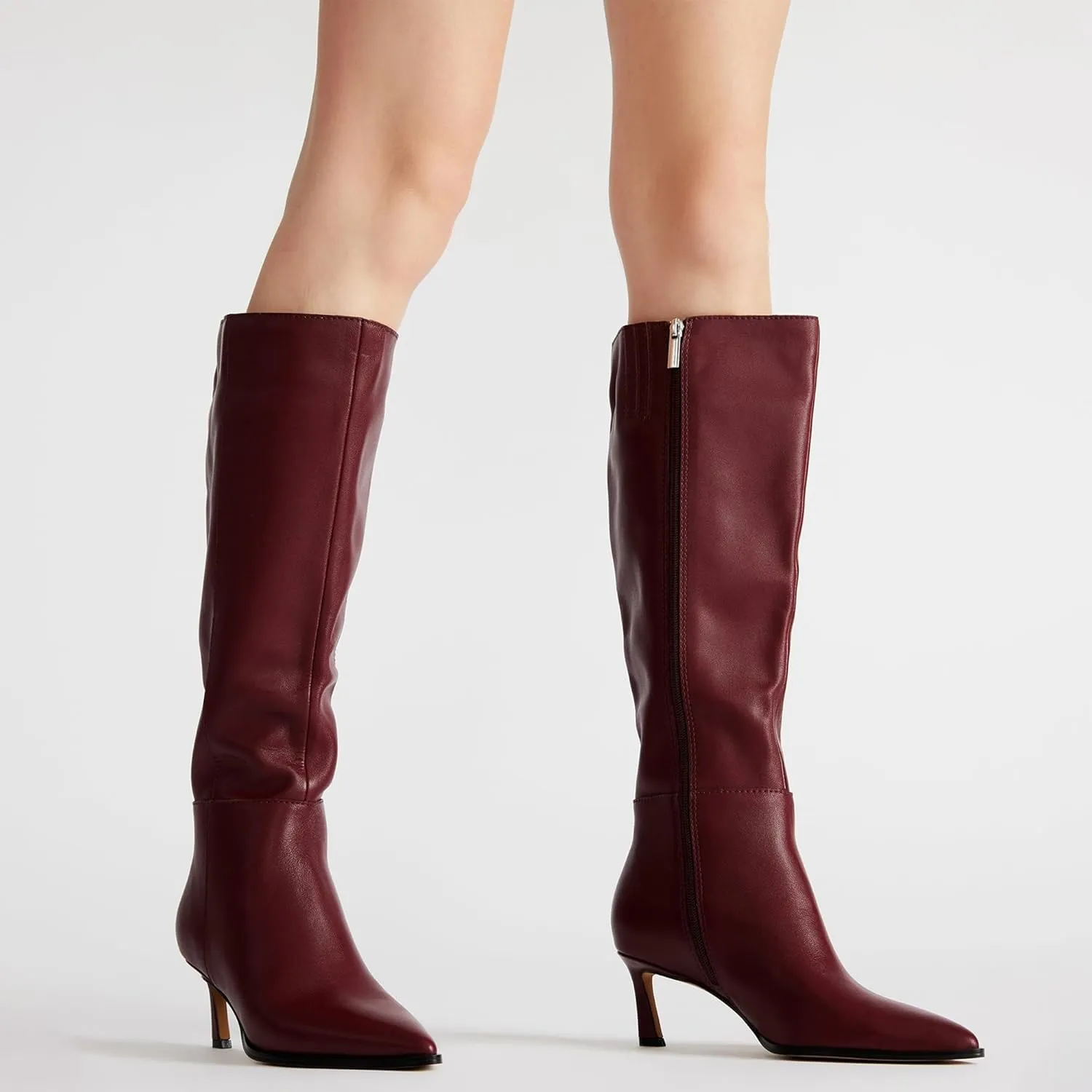 Black Kitten Heel Knee High Boots for Women Pointed Toe Tall Boots Slouch Dressy Stiletto Long Fall Boots