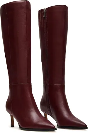 Black Kitten Heel Knee High Boots for Women Pointed Toe Tall Boots Slouch Dressy Stiletto Long Fall Boots