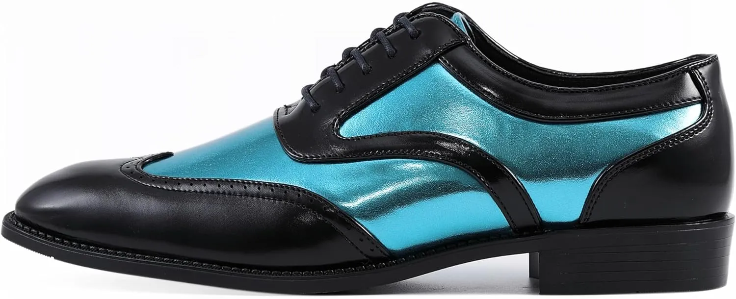 Bolano Lawson, Wingtip Oxford Dress Shoes for Men, Two-Tone & Shiny Metallic Oxfords, Men's Formal Tuxedo Shoes