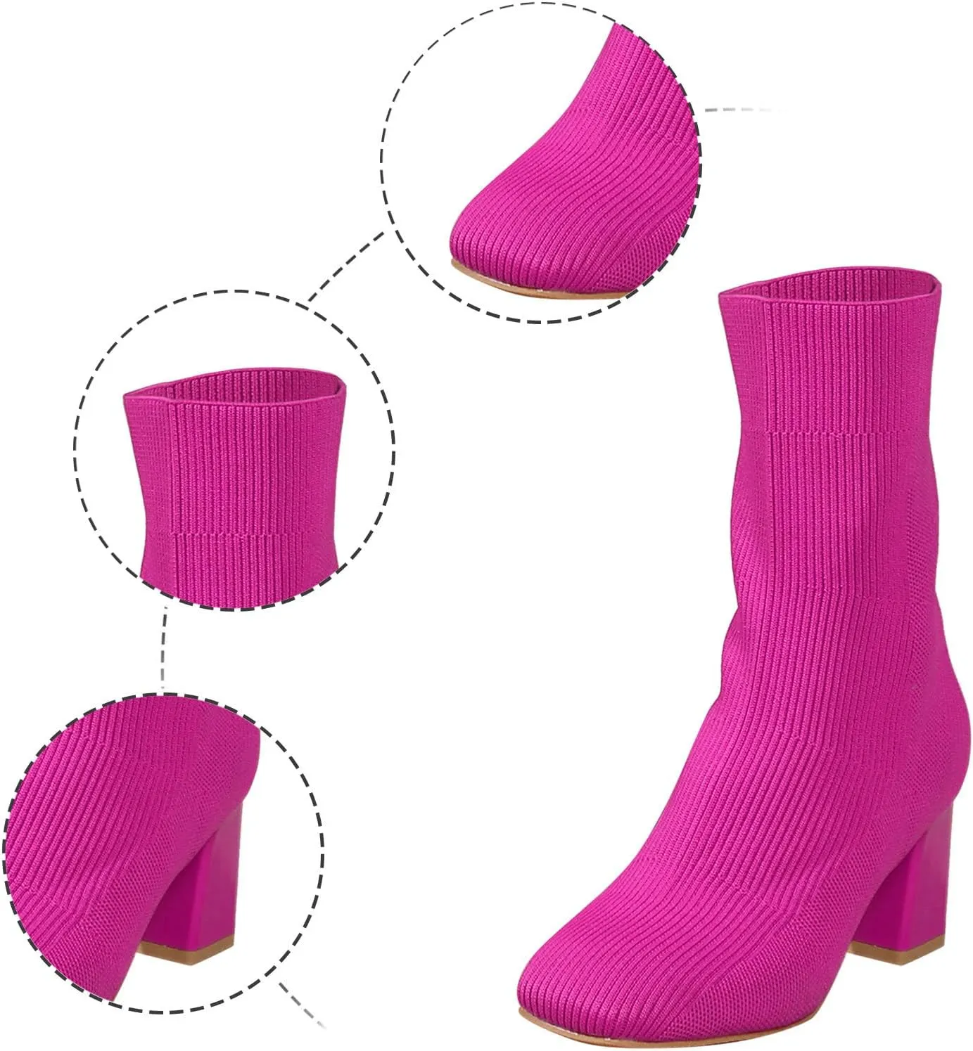 Boots for Women Knit Sock Mid Calf Boots Chunky Heel Knitted Fashion Slip on Comfortable Fall Winter Boots Black Side Zip Classic Ladies Boots Women Booties