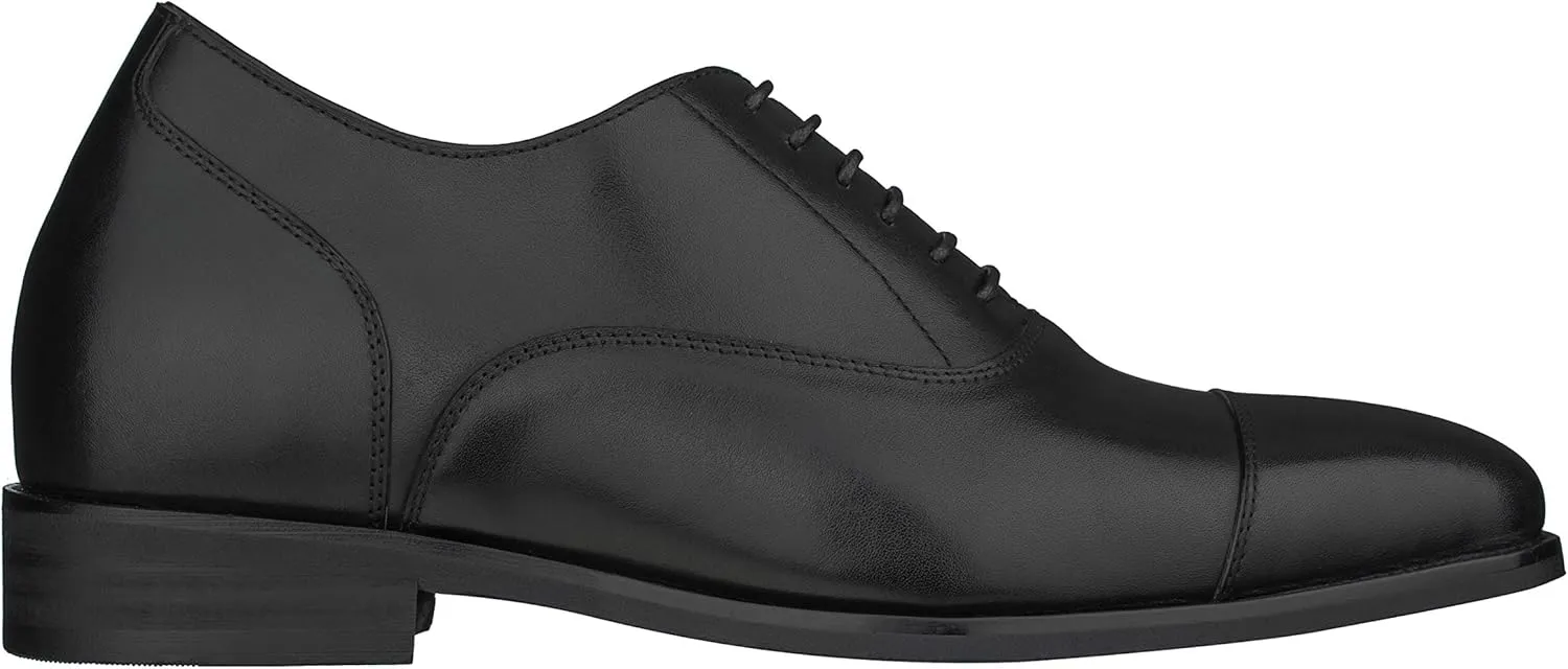 CALTO Men's Invisible Height Increasing Elevator Shoes - Black Premium Leather Lace-up Super Lightweight Formal Oxfords - 3 Inches Taller - S3032 - Size 8 D(M) US