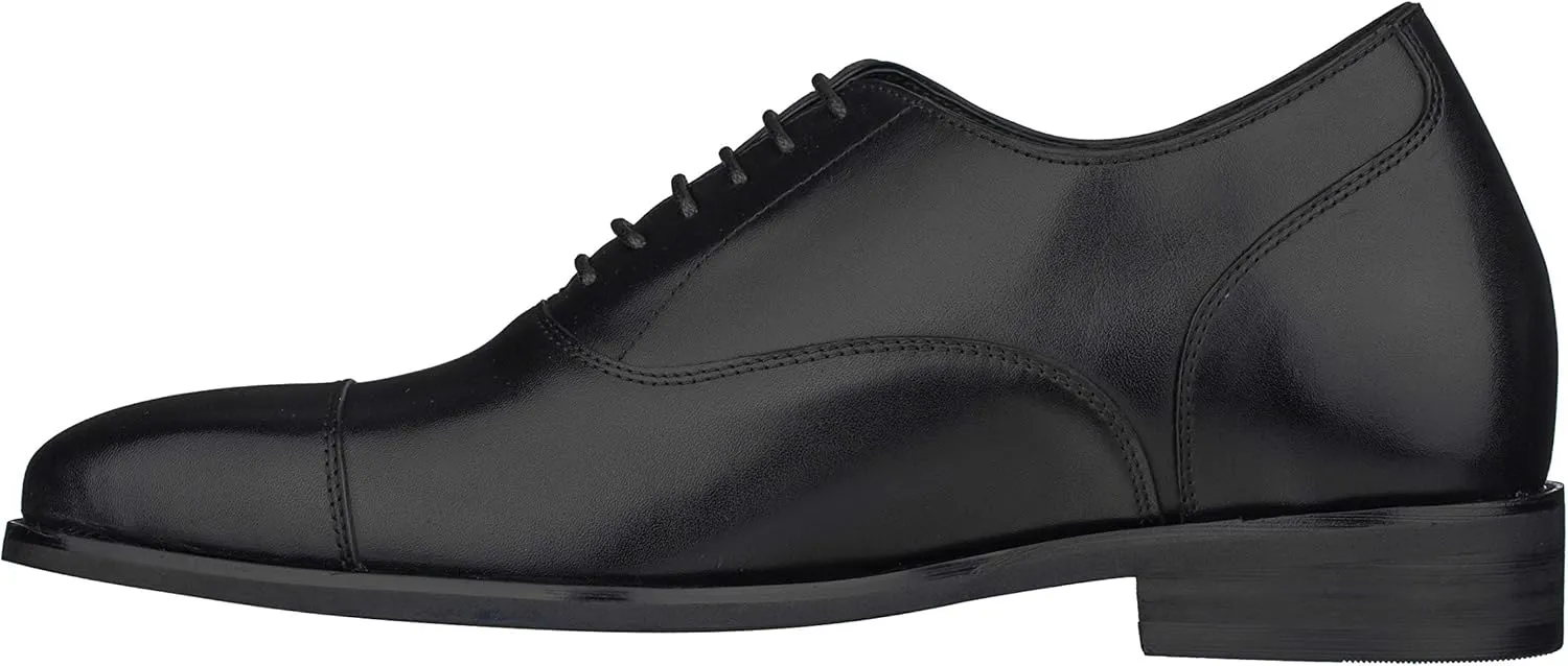 CALTO Men's Invisible Height Increasing Elevator Shoes - Black Premium Leather Lace-up Super Lightweight Formal Oxfords - 3 Inches Taller - S3032 - Size 8 D(M) US