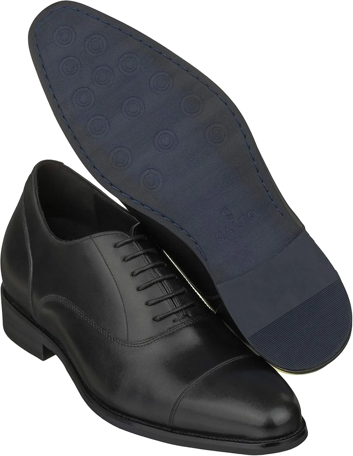 CALTO Men's Invisible Height Increasing Elevator Shoes - Black Premium Leather Lace-up Super Lightweight Formal Oxfords - 3 Inches Taller - S3032 - Size 8 D(M) US