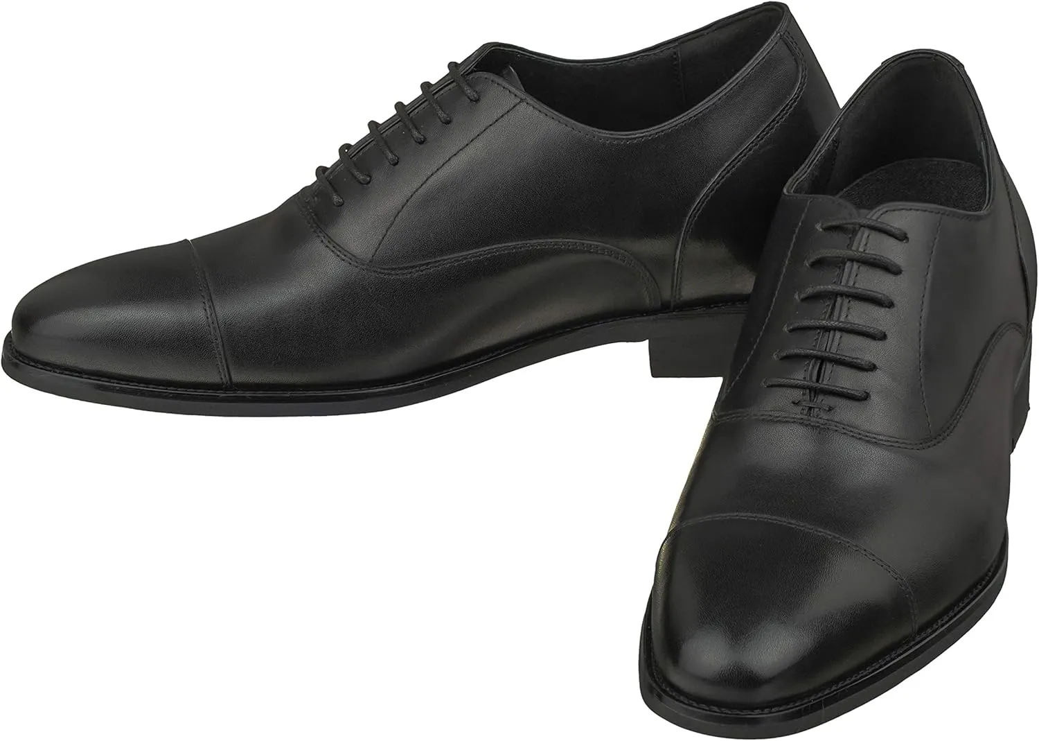 CALTO Men's Invisible Height Increasing Elevator Shoes - Black Premium Leather Lace-up Super Lightweight Formal Oxfords - 3 Inches Taller - S3032 - Size 8 D(M) US