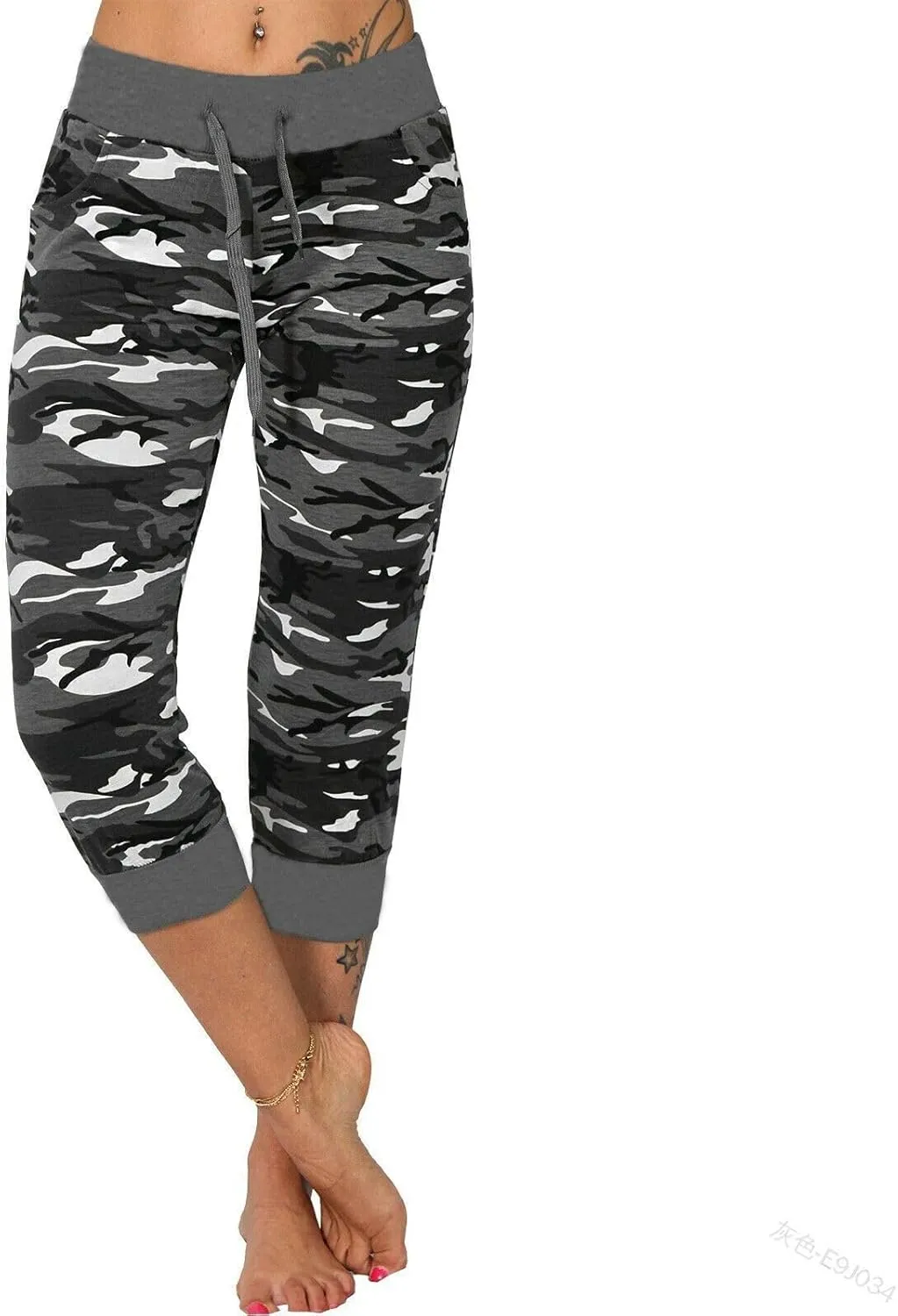 Camouflage Sweatpants for Women Drawstring Capris Summer Casual Comfy Workout High Waisted Sport Pants Yoga Pants