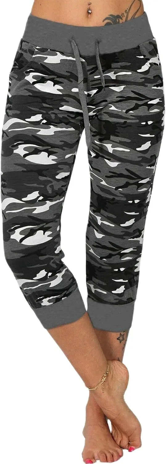 Camouflage Sweatpants for Women Drawstring Capris Summer Casual Comfy Workout High Waisted Sport Pants Yoga Pants