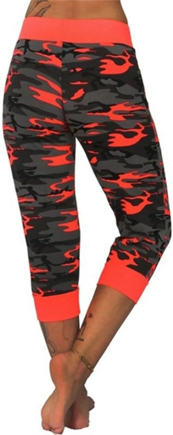 Camouflage Sweatpants for Women Drawstring Capris Summer Casual Comfy Workout High Waisted Sport Pants Yoga Pants