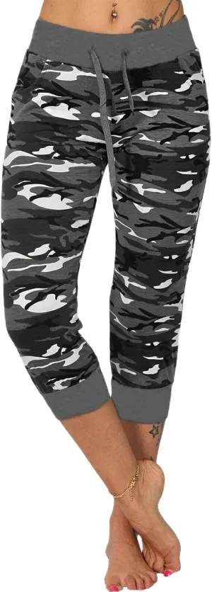 Camouflage Sweatpants for Women Drawstring Capris Summer Casual Comfy Workout High Waisted Sport Pants Yoga Pants