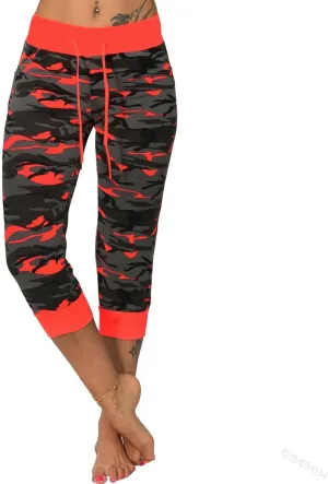 Camouflage Sweatpants for Women Drawstring Capris Summer Casual Comfy Workout High Waisted Sport Pants Yoga Pants