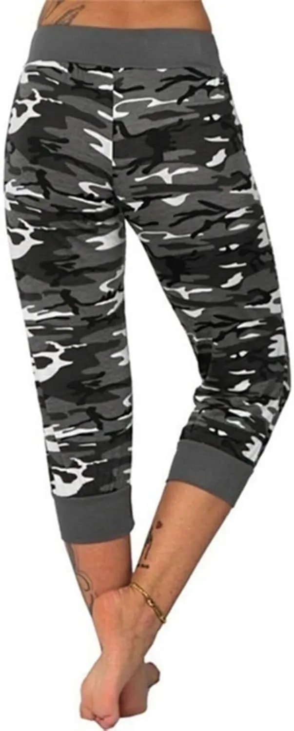 Camouflage Sweatpants for Women Drawstring Capris Summer Casual Comfy Workout High Waisted Sport Pants Yoga Pants