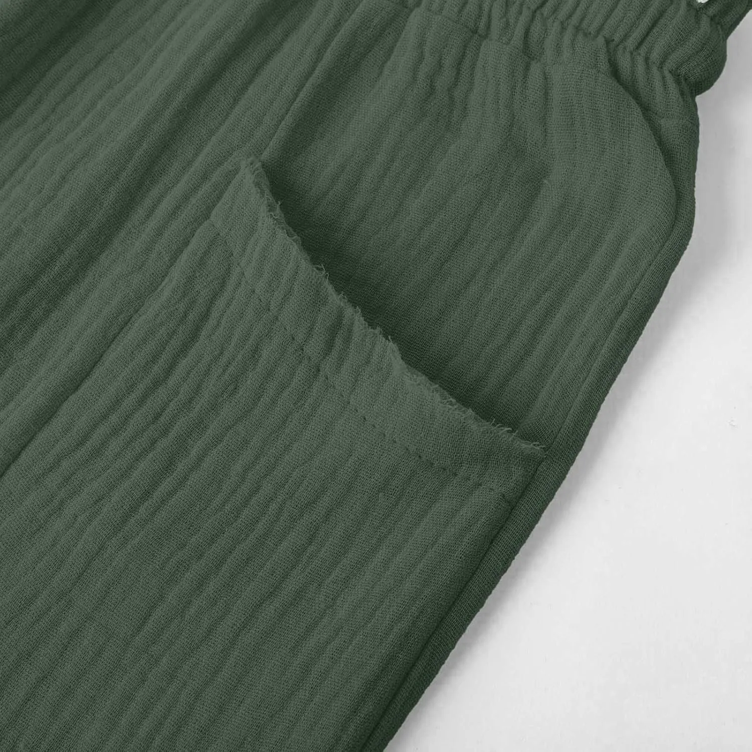 Capri Linen Pants for Women Casual Loose Wide Leg Cropped Pants Summer Comfy High Waisted Palazzo Pants