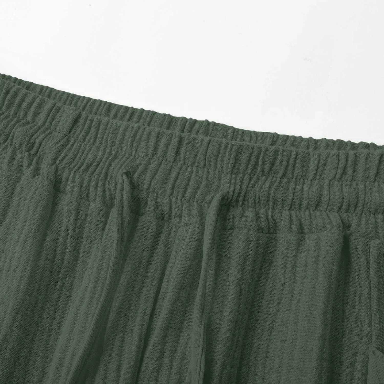 Capri Linen Pants for Women Casual Loose Wide Leg Cropped Pants Summer Comfy High Waisted Palazzo Pants