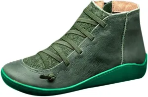 Cathalem Ankle Boots for Women Fall Shoes 2024 Ankle Boots No Heel Lace Up Side Zipper Vintage Retro Booties Slip On Flat Boots