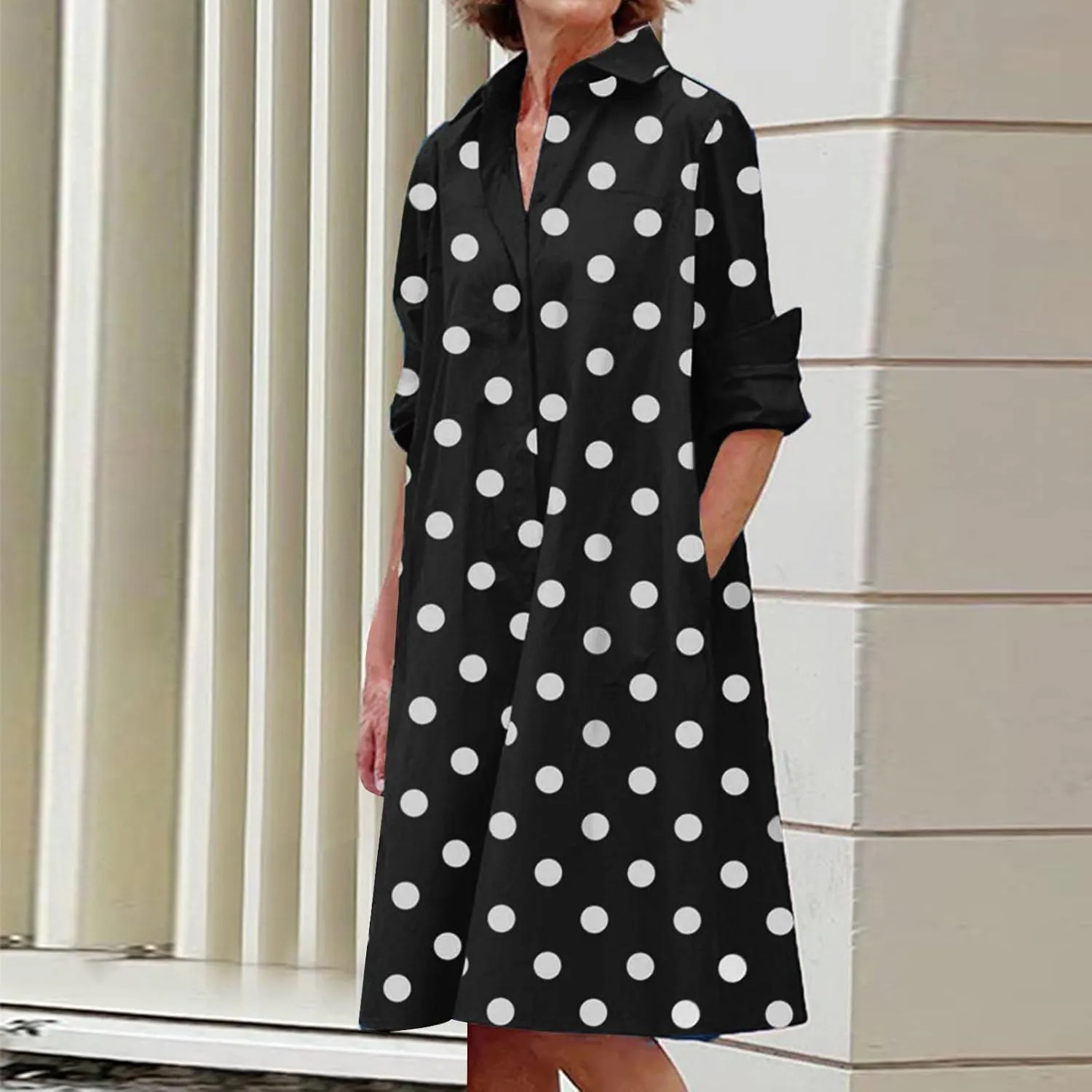 Ceboyel Womens Polka Dots Midi Dress Knee Length Half Sleeve Dresses Casual Loose Shirt Dress Dressy Trendy Summer Outfits