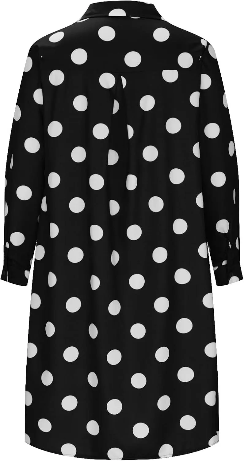 Ceboyel Womens Polka Dots Midi Dress Knee Length Half Sleeve Dresses Casual Loose Shirt Dress Dressy Trendy Summer Outfits