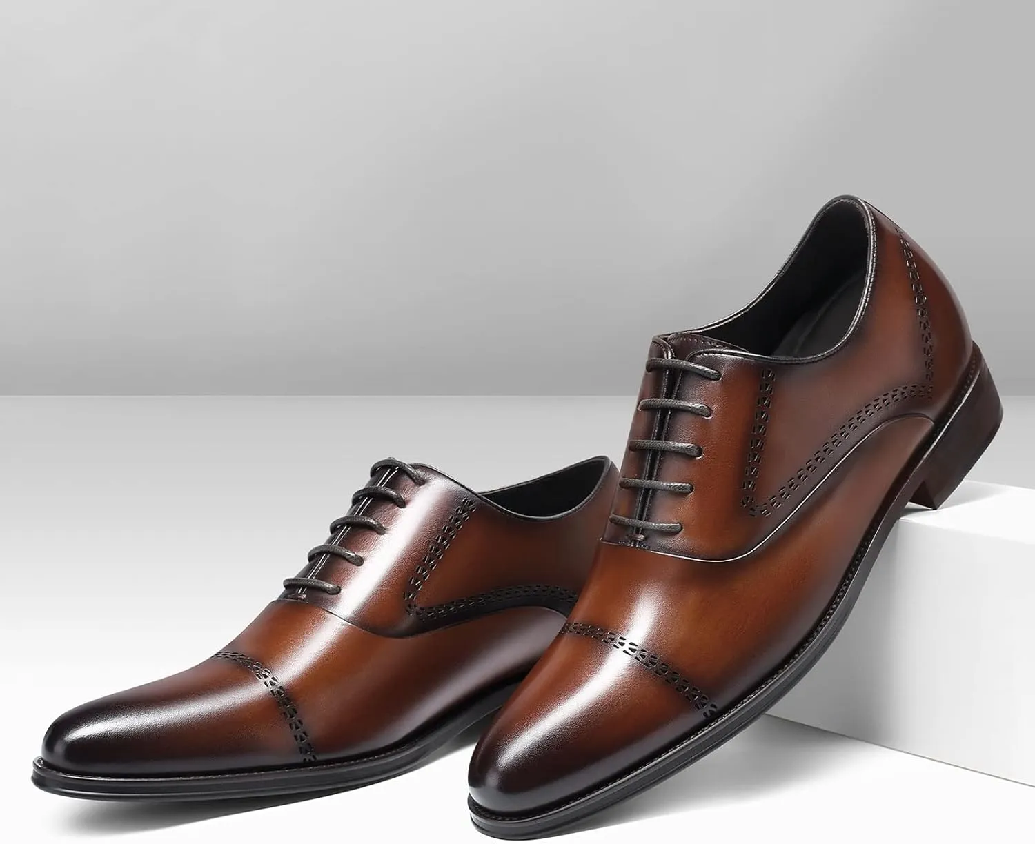 CHAMARIPA Elevator Shoes for Men- Black Leather Height Increase Dress Formal Shoes That Make You Taller 3.15 Inches.