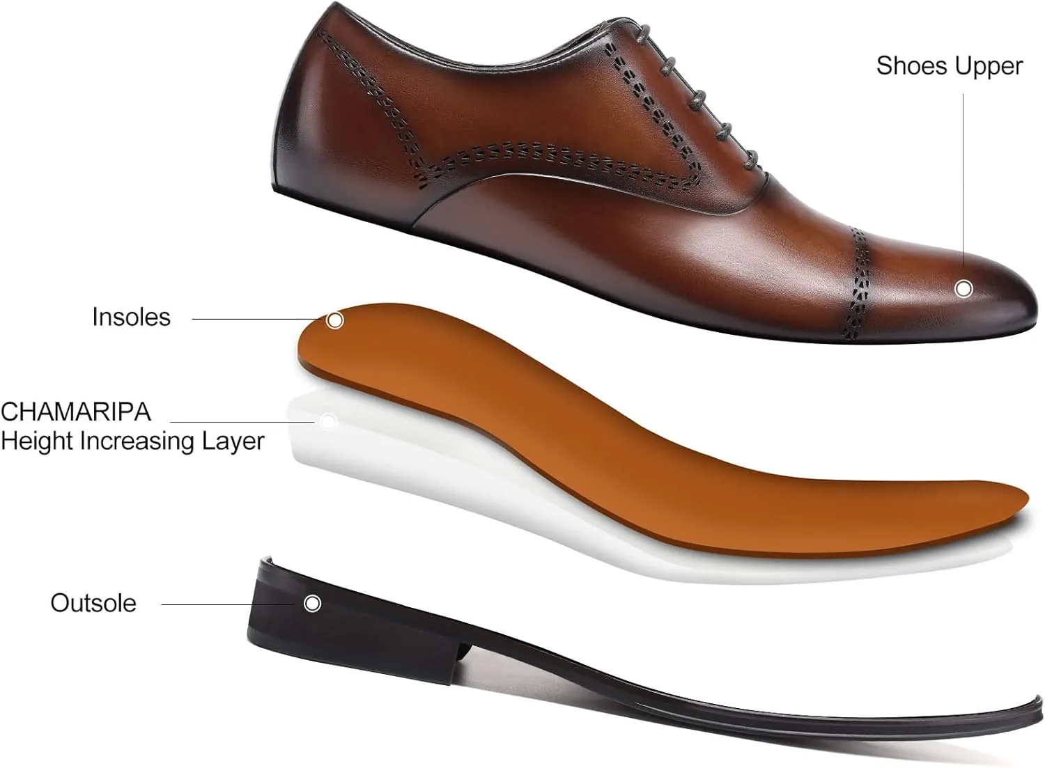 CHAMARIPA Elevator Shoes for Men- Black Leather Height Increase Dress Formal Shoes That Make You Taller 3.15 Inches.