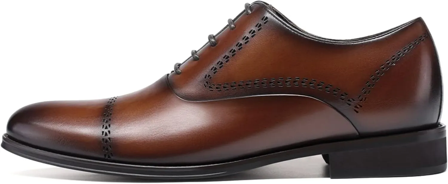 CHAMARIPA Elevator Shoes for Men- Black Leather Height Increase Dress Formal Shoes That Make You Taller 3.15 Inches.