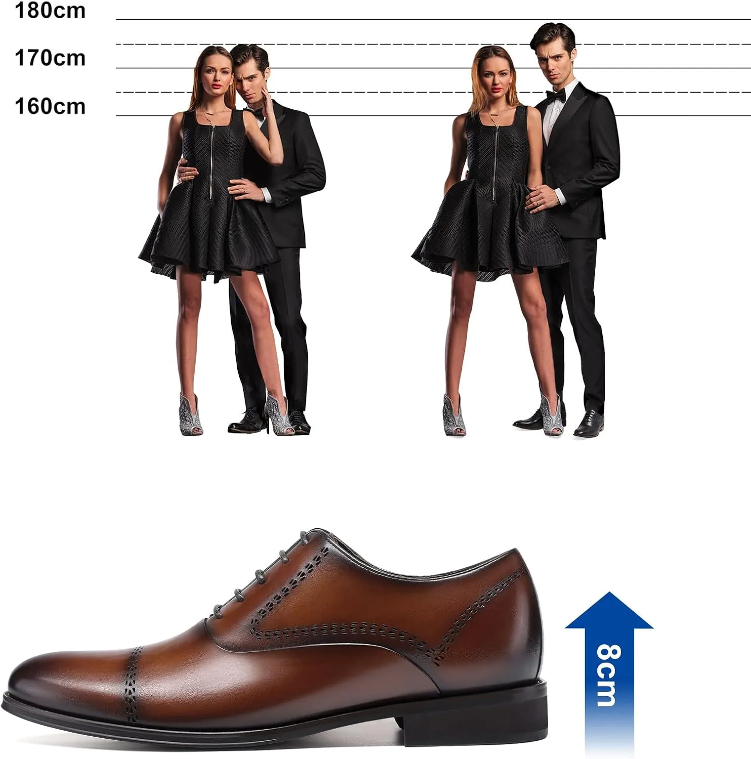 CHAMARIPA Elevator Shoes for Men- Black Leather Height Increase Dress Formal Shoes That Make You Taller 3.15 Inches.